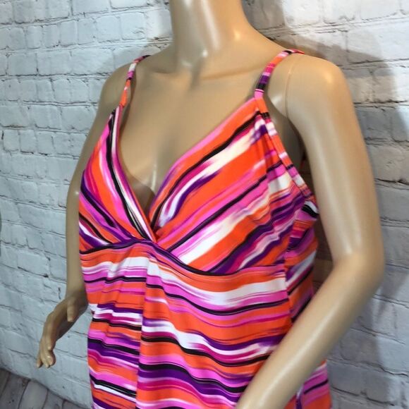 Catalina Pink Purple Striped Plunge Tankini XL - Picture 5 of 16